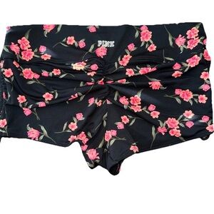 Victoria's Secret Pink Sport Gym to Swim Short L Shortie Black Floral Cinched